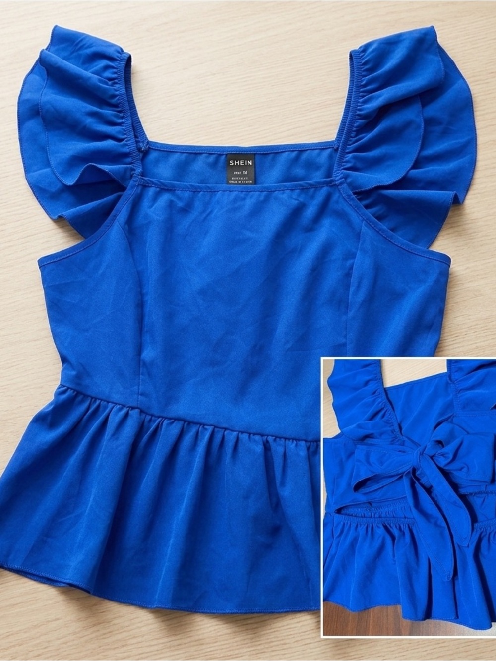 SHEIN Royal Blue Ruffle Sleeve Peplum Camisole